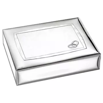 Ezüst lemezzel borított ékszerdoboz páros karikagyűrűvel (15x20 cm)