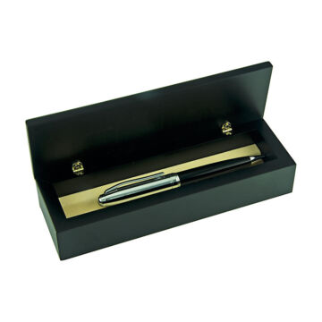 Ezüst-dísztárgy - fekete fa tolltartó ezüst díszítéssel (tollal)