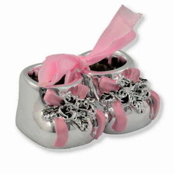 Ezüst-dísztárgy - Ezüst laminált babacipő, rózsaszín, dobozban